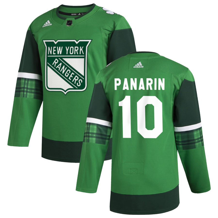 New York Rangers #10 Artemi Panarin Men Adidas 2020 St. Patrick Day Stitched NHL Jersey Green->new york rangers->NHL Jersey